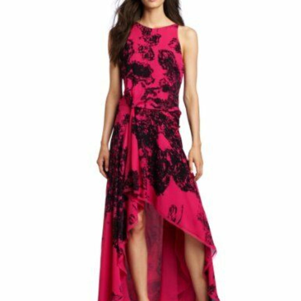 Pink and black floor length Halston dress